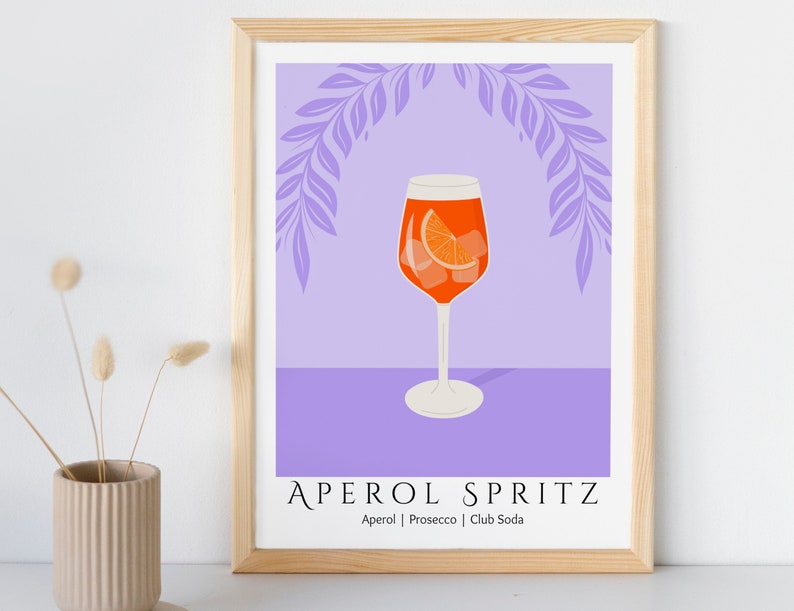 Colorful Aperol Spritz Cocktail Wall Art for Bar Cart or Etsy