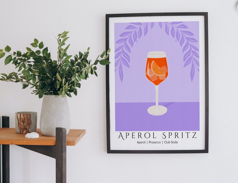 Colorful Aperol Spritz Cocktail Wall Art for Bar Cart or Etsy