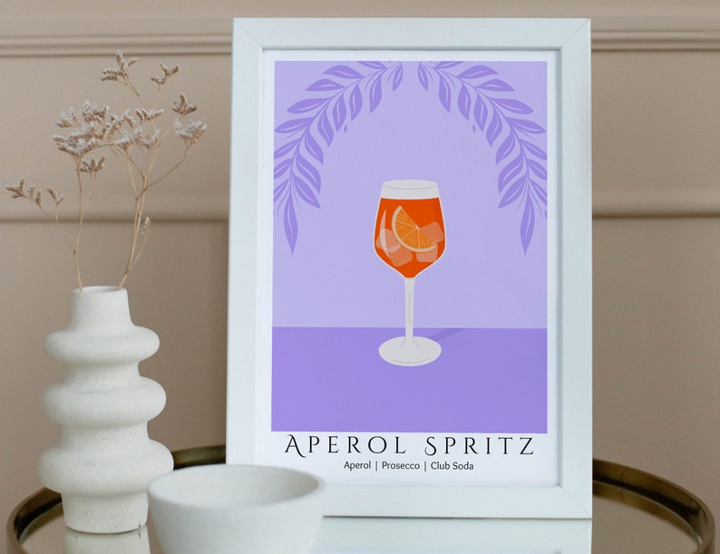 Colorful Aperol Spritz Cocktail Wall Art for Bar Cart or Etsy