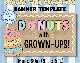 Editable Donuts with Grown-ups Party Banner Template, 3ft x 5ft Canva Design (Digital Download)