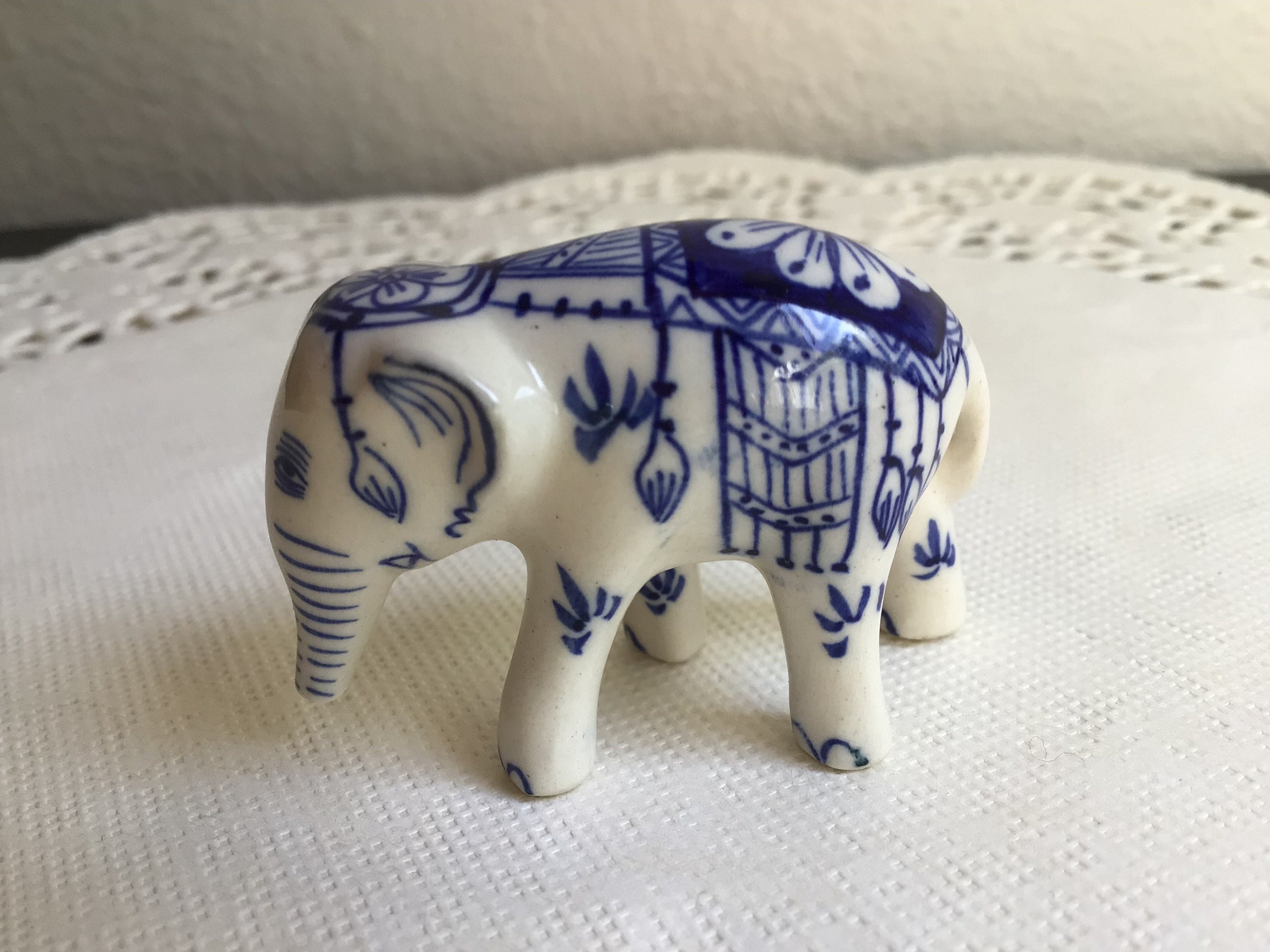 Blue ceramic elephant figurine - Etsy 日本