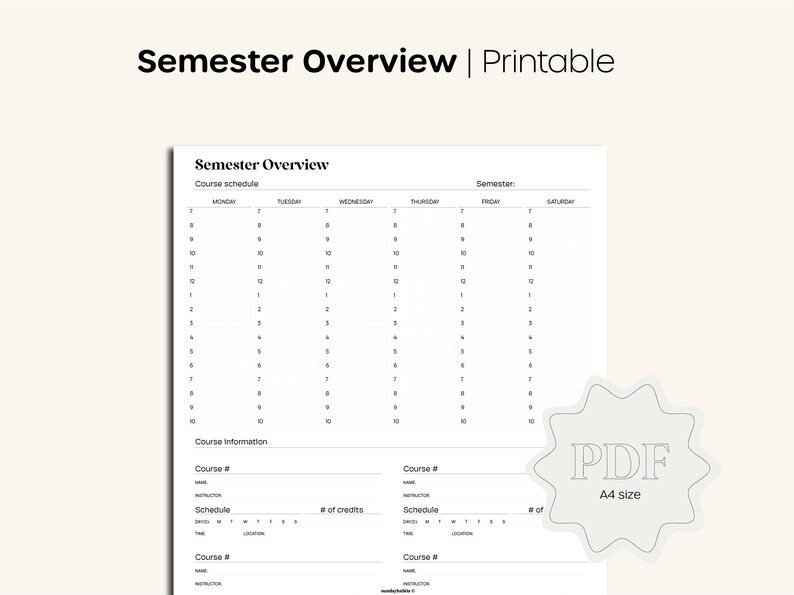 Semester Overview Planner A4 Printable PDF Academic Etsy Canada
