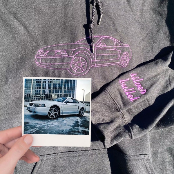 Custom Car Embroidered Hoodie from Photo, Put Your Car on a Hoodie, Personalized Cars Embroidered Sweatshirt, Custom Truck Hoodie