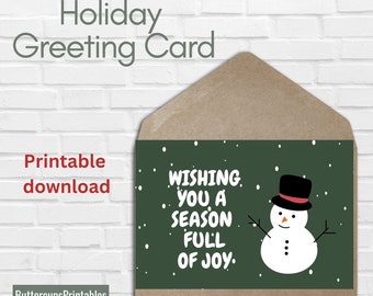 Printable Christmas Card, Christmas Card, Holiday Card, Greeting Card, Snowman Card, Holiday Greeting Card, Instant Download, Cute Card