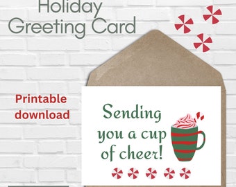Christmas Card, Printable Christmas Card, Holiday Card, Cup of Cheer Greeting Card, Instant Download Christmas Card, Xmas Card, Christmas