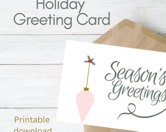 Printable Christmas Card, Holiday Greeting Card, Seasons Greetings Card, Holiday Card, Ornament Greeting Card, Minimalist Holiday Card