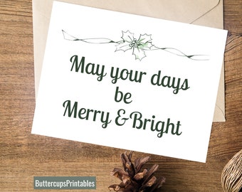 Printable Christmas Card, Christmas Card, Holiday Greeting Card, Merry & Bright Christmas Card, Instant Download Christmas Card,