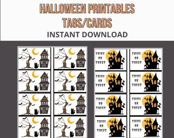 Halloween Cards Printables, Halloween Tags Printables, Halloween Printables, Haunted house tags, Halloween Goody Bag Tag, Party Favor