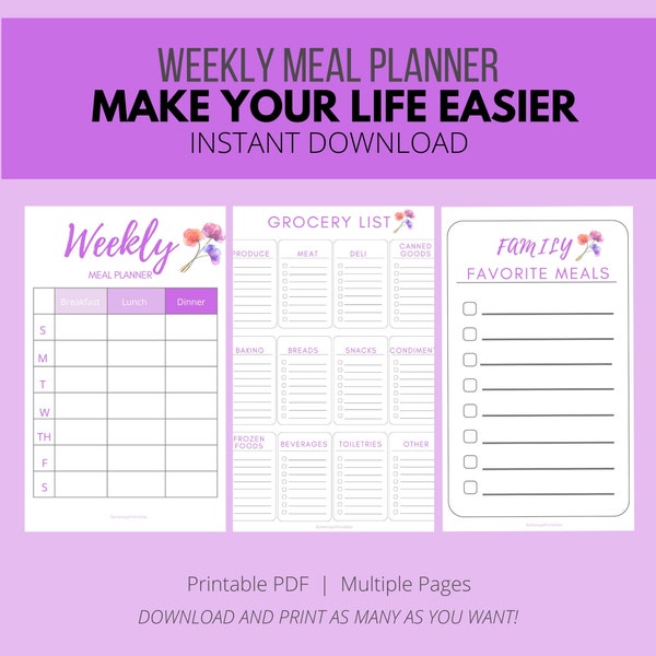 Weekly Meal Planner and Grocery Shopping List, Meal Tracker, Grocery Tracker