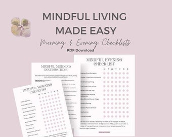 Mindful Morning Evening Routine Checklists | Self-Care Habits PDF (Digital Download)