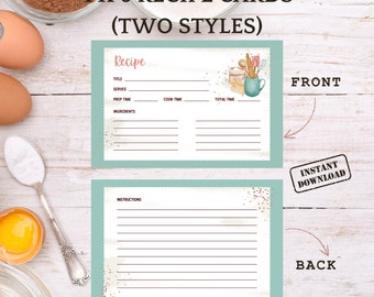 Vintage Recipe Cards: Pink & Teal 4x6 Printable (PDF Download)