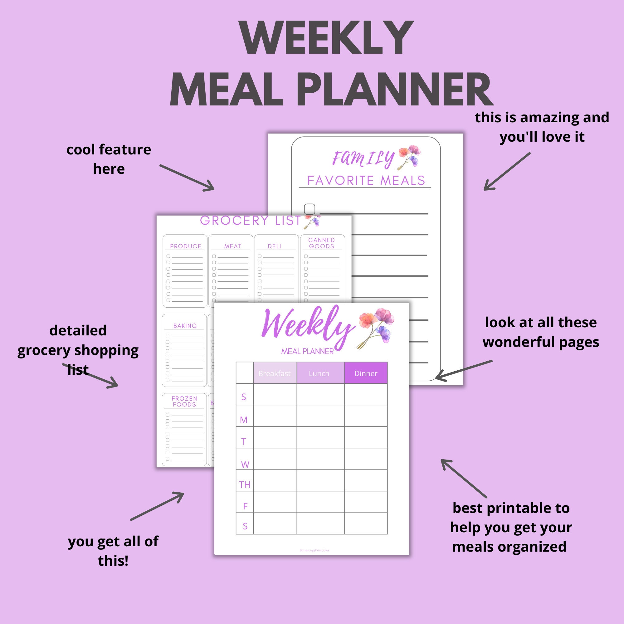 Weekly Meal Planner Printable: Grocery Shopping List (PDF) - Etsy