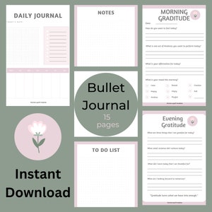 Printable Bullet Journal Bullet Journal Mood Tracker Habit Tracker Journal Brain Dump Daily Journal Gratitude Journaling Planner image 2