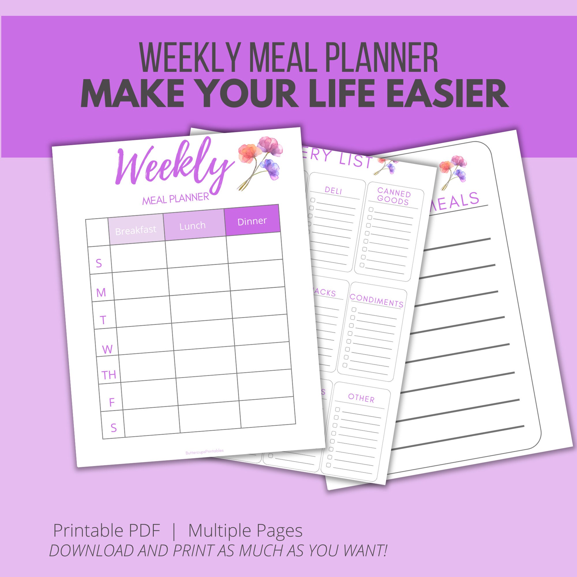 Weekly Meal Planner Printable: Grocery Shopping List (PDF) - Etsy