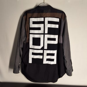 5FDP 5 Finger Death Punch Upcycled Neutral Plaid Button Down Shirt Unisex Size XL one of a kind Graphic Long Sleeve