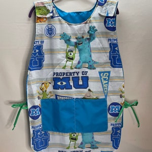 Monster’s University Smock Cobbler Apron Reversible  Handmade from Recycled Fabrics Adult