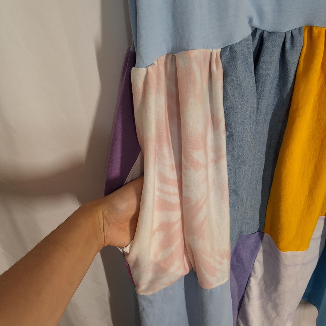 Patchwork ACDC Dress Upcycled T-shirt Dress W Pockets Beachy Colorful ...