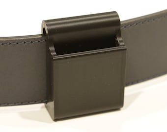Tape measure holder for work or dress belts, slim version, pocket saver