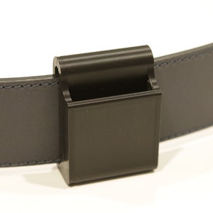 Tape measure holder for work or dress belts, slim version, pocket saver