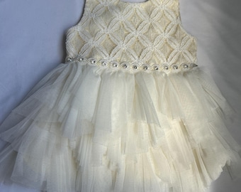 Ivory Baby Girl Dress 12M • Ruffle Tiered Special Occasion Dress • Wedding Christening Baptism Outfit • American Princess Dress