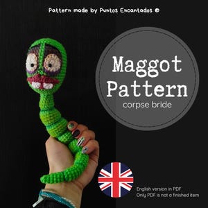 Maggot Amigurumi Patroon PDF, Corpse Bride worm Engelse en Spaanse versie