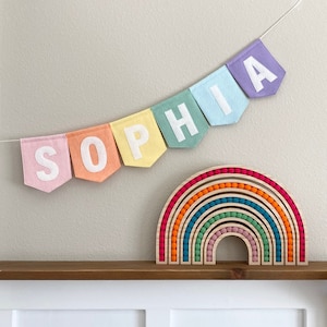 Pastel Felt Name Bunting - Large Felt Flag Garland - Girls Room Banner Decoration | Pink Rainbow