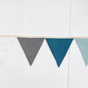 Linen Bunting Banner for Neutral Boy Nursery Decor Party Garland Handmade Wall Hanging Fabric Triangle Flags for Baby Room image 3