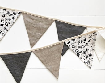 Linen Safari Bunting – Handmade Nursery Decor, Animal Print