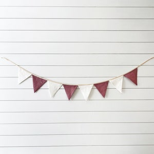 Linen Bunting Banner - Pink Girl Nursery Decor | Handmade Wall Garland - Triangle Fabric Flags for Baby Shower