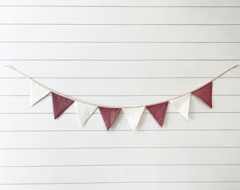 Linen Bunting Banner - Pink Girl Nursery Decor | Handmade Wall Garland - Triangle Fabric Flags for Baby Shower