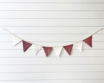 Linen Triangle Flag Bunting – Pink & White Nursery Garland