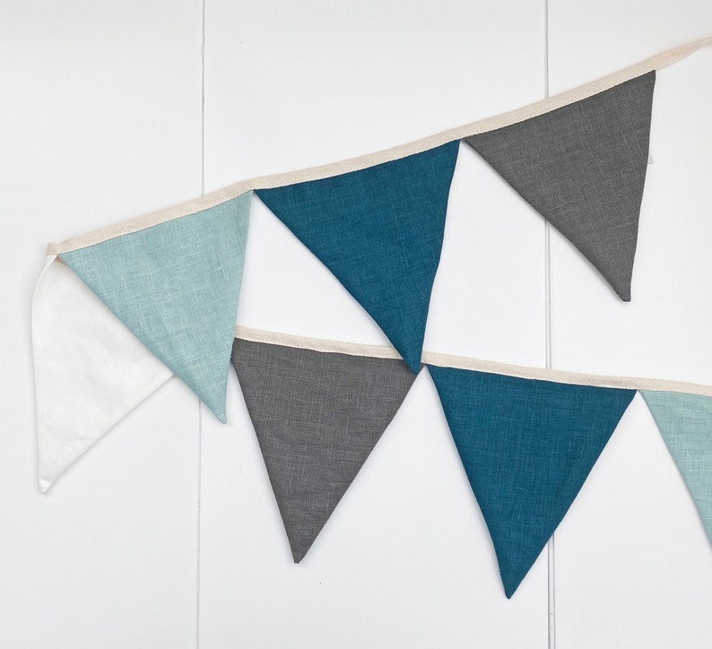 Linen Bunting Banner for Neutral Boy Nursery Decor Party Garland Handmade Wall Hanging Fabric Triangle Flags for Baby Room image 4