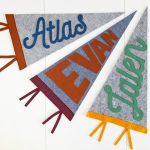 Felt Pennant Flag with Custom Name - Personalized Banner Sign - Wall Decor for Kid's Room - Wool Camp Flags