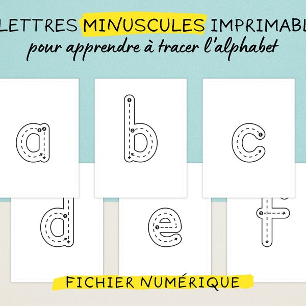 26 Lettres minuscules imprimables pour apprendre à tracer l’alphabet | Activité éducative pour enfant | Introduction à l’écriture