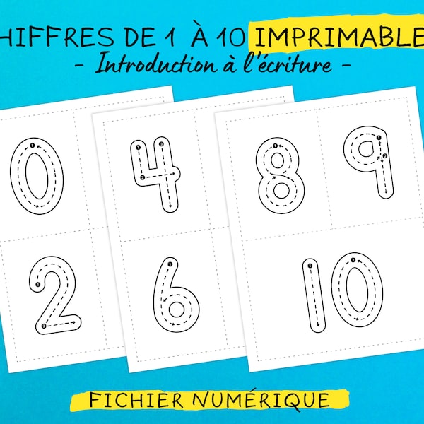 Grands chiffres imprimables pour apprendre à tracer les chiffres de 0 à 11 avec étapes de traçage, Activité éducative pour enfants