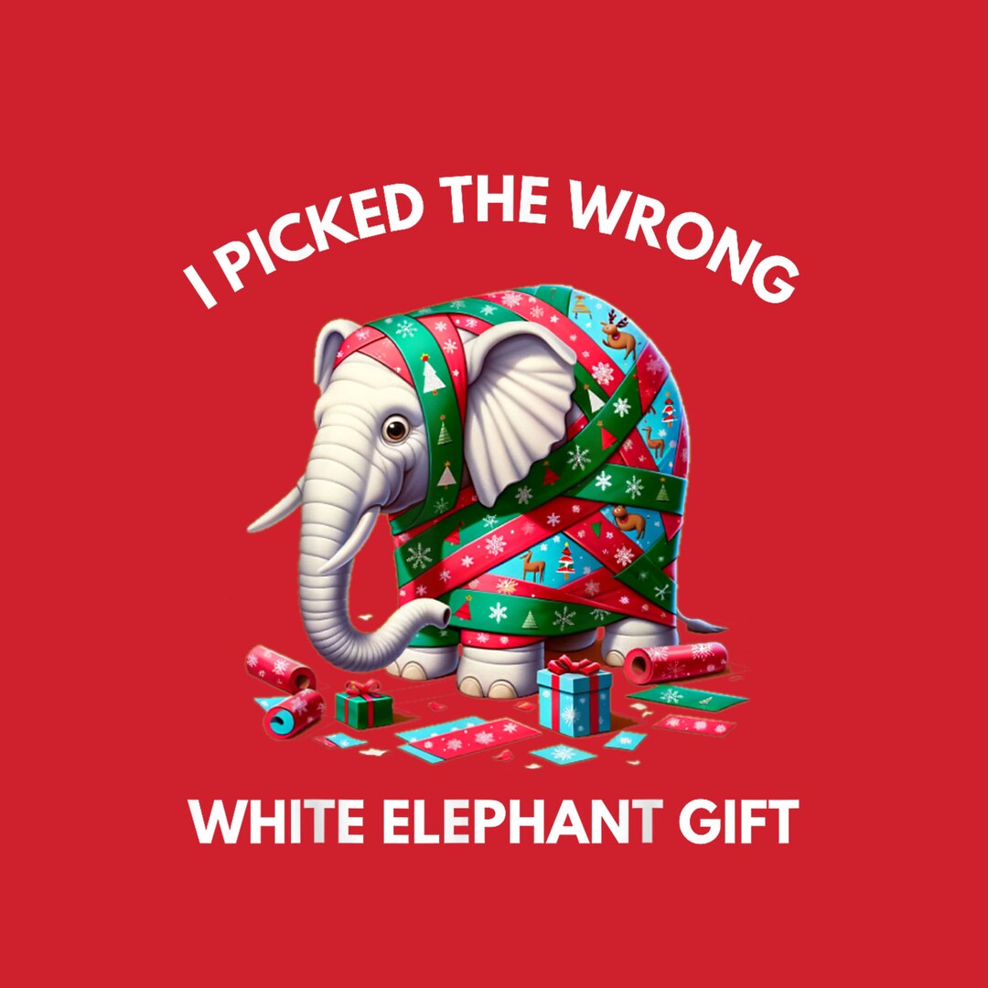 Funny White Elephant Gift Wrapped Elephant Dumb Gift Png, Digital