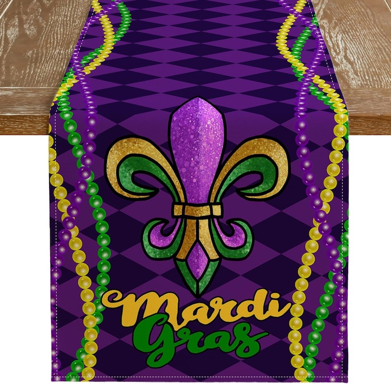 Mardi Gras Carnival Table Runner, Fleur De Lis Purple Seasonal ...