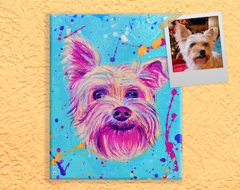 Custom colorful pet portrait - Hand painted dog portrait from photo  - Custom cat Painting -  Acrylic Painting on 11x14 Canvas