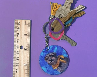 Custom Pet Portrait Hand-painted Resin Keychain | Dog Painting Keyring | Cat Painting Keyring |  Pet art