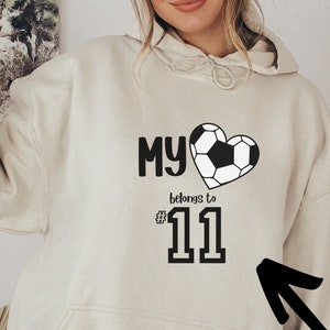 My Heart Belongs to Personalized Number Hoodie, Custom Soccer Girlfriend Sweatshirt,Game day sweater for mom,Soccer Fan Shirt gift for her