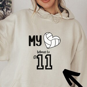 My Heart Belongs to Personalized Number Hoodie,Volleyball Girlfriend Sweatshirt,Game day sweater for mom,Volleyball Fan Shirt gift for her