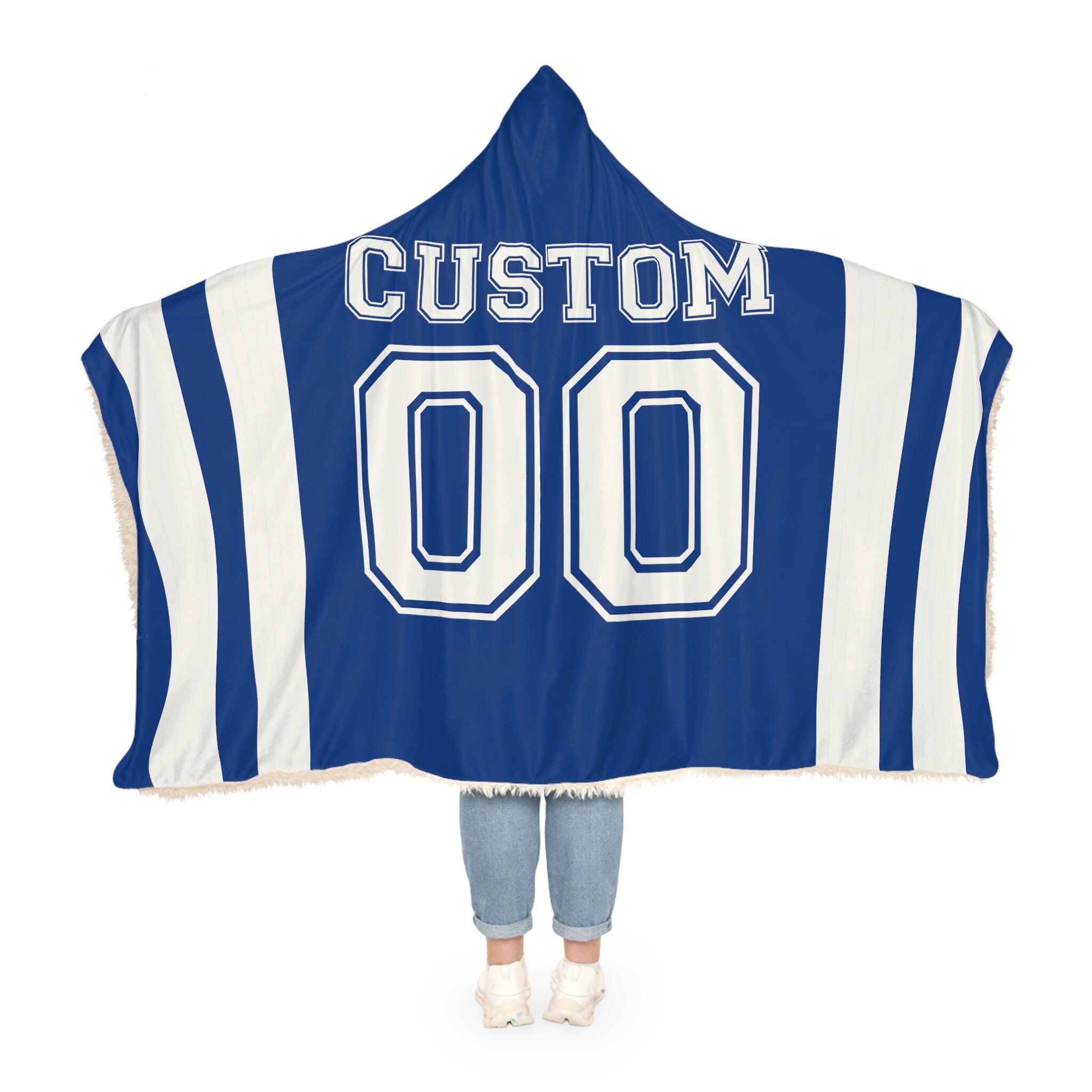 American Football Rugby Ball Print Pattern Hooded Blanket