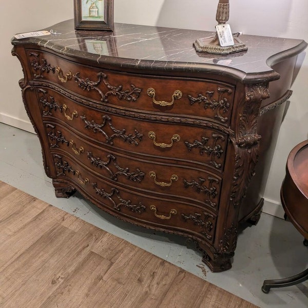 Ornate 4 Drawer Dresser with Marble Top by Drexel Heritage