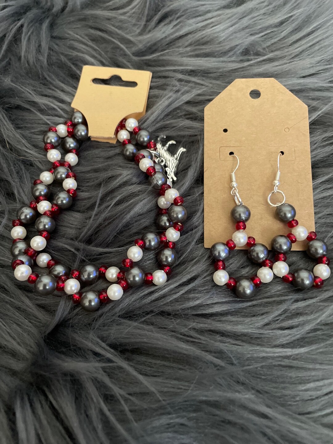 Black and Red Jewelry Set - Etsy