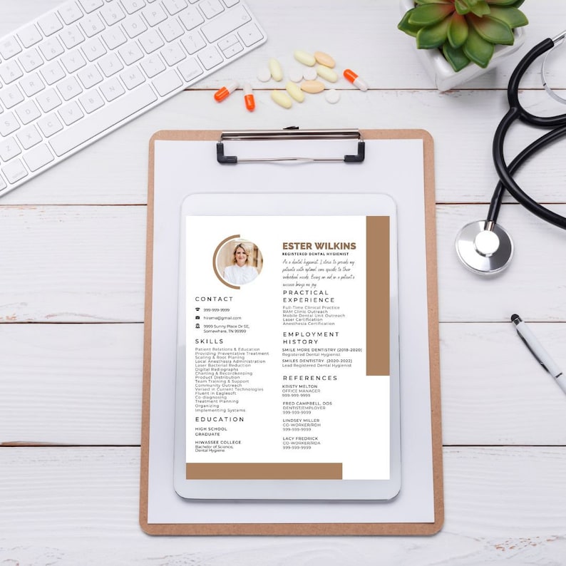 Dental Hygienist Resume Template Tan & White/professional Etsy