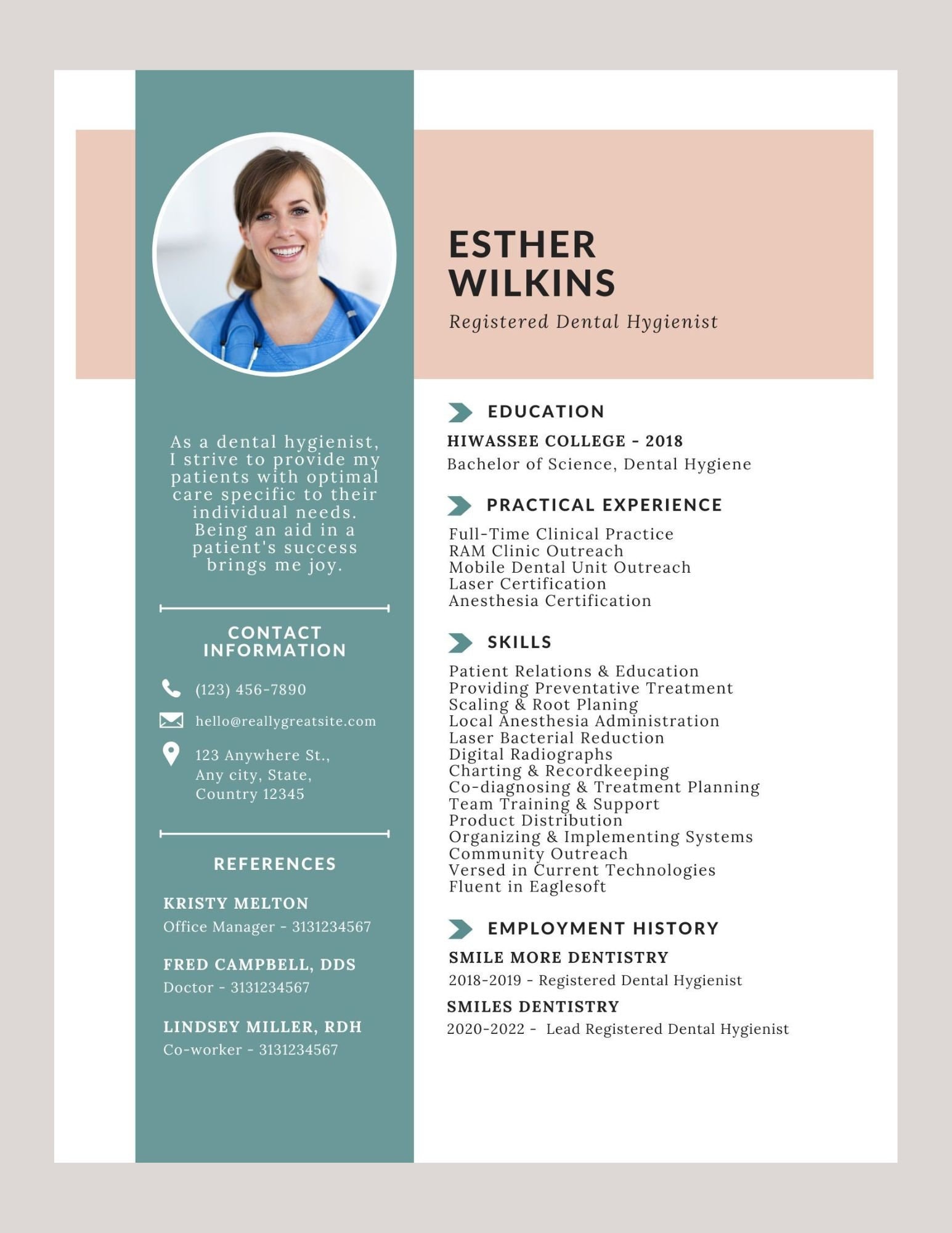 Dental Hygienist Resume Template Etsy Dental Hygienist Resume Template Etsy