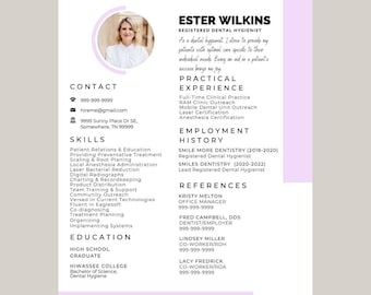 Modello di curriculum per igienista dentale - Design professionale in bianco e nero - Curriculum per professionista sanitario per coloro che cercano una nuova posizione.