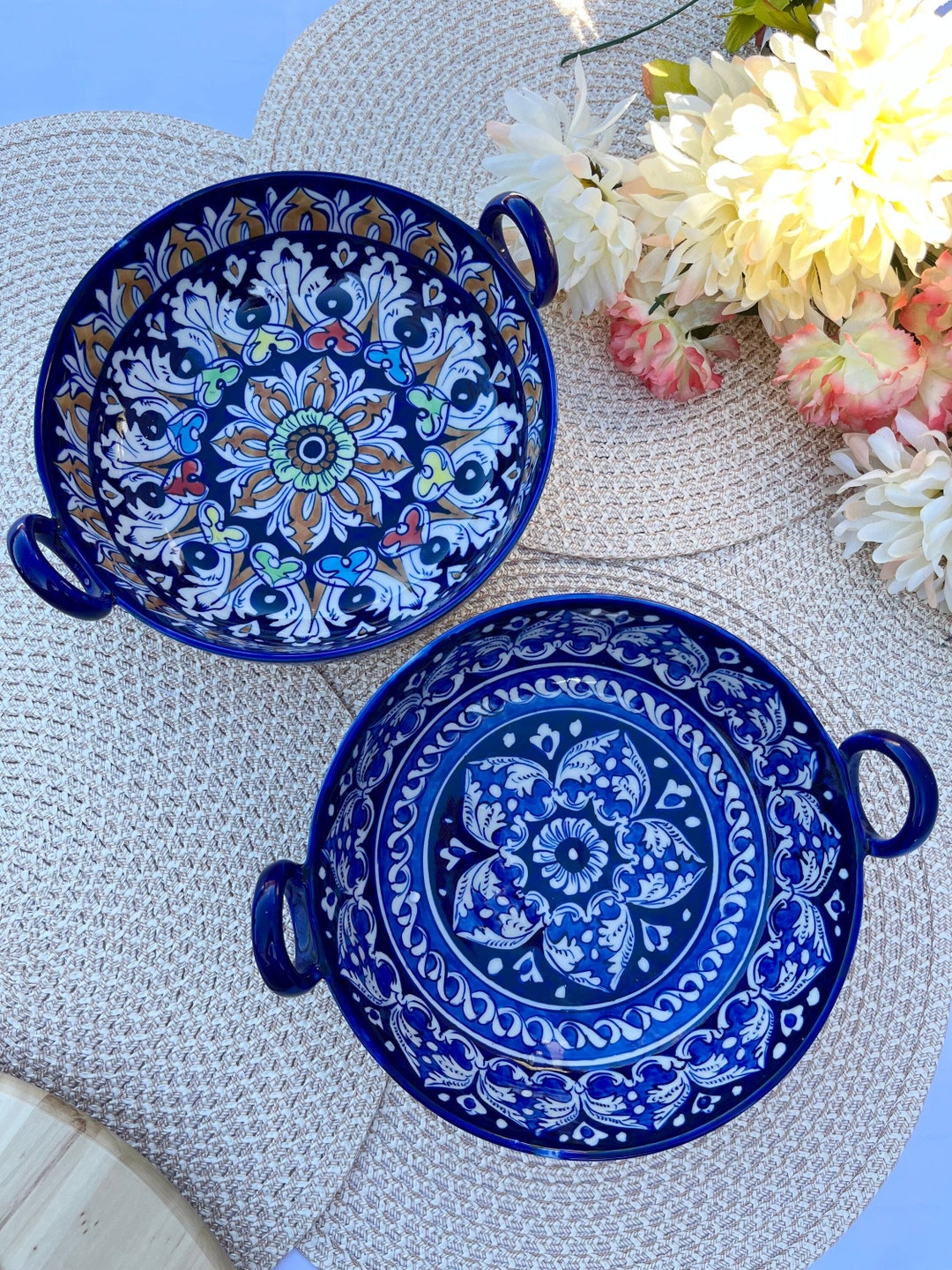 Handmade Handpainted Large Bowls With or Without Handles, Ceramic Karahi Serving Large Bowls