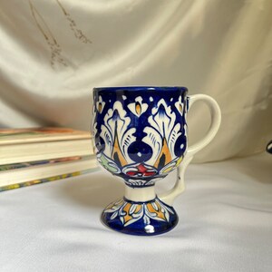 Blue pottery ceramic cup hand painted beer mug with handle Artistic Blue Pottery Wine cup Handmade drinkware blue pottery decoration piece