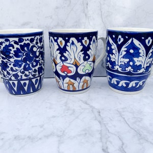 Handmade Blue Pottery mugs. Decoration mugs. Christmas Gifts for him/ her. Hand-Painted Decorative cups. Handmade coffee mug.